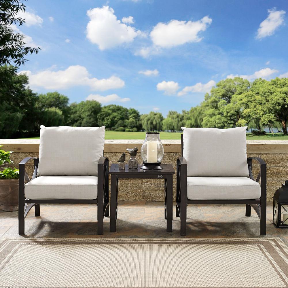 Kaplan 3Pc Outdoor Metal Armchair Set Oatmeal/Oil Rubbed Bronze - Side Table & 2 Chairs. Picture 3