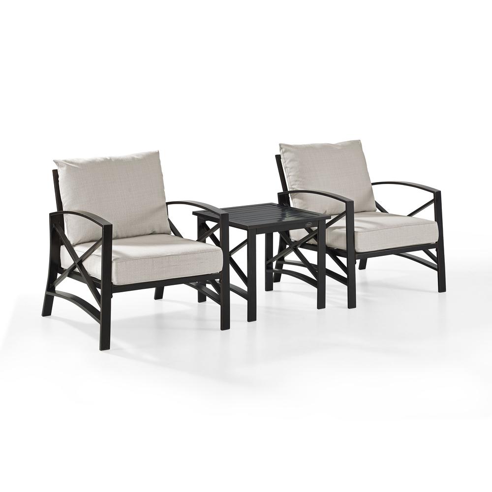 Kaplan 3Pc Outdoor Metal Armchair Set Oatmeal/Oil Rubbed Bronze - Side Table & 2 Chairs. Picture 1