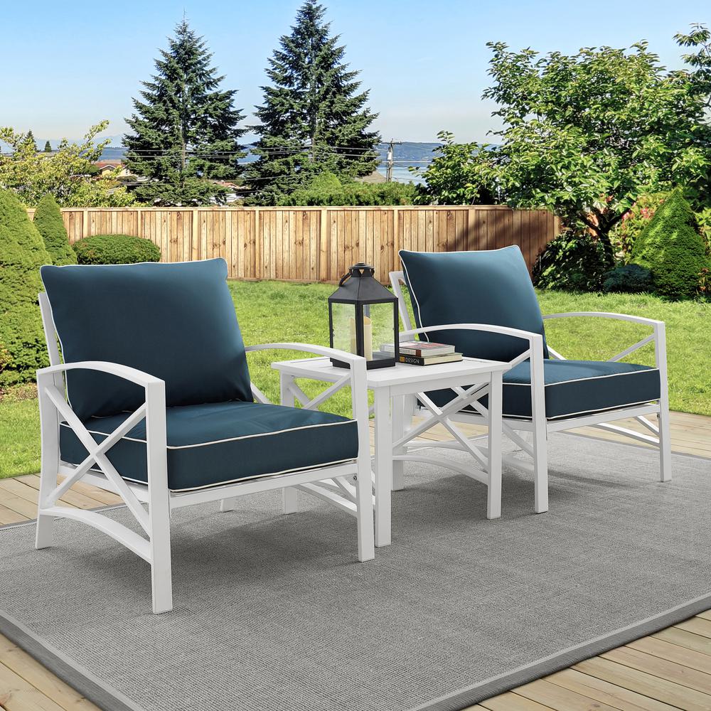 Kaplan 3Pc Outdoor Chat Set Navy/White - 2 Chairs, Side Table. Picture 2