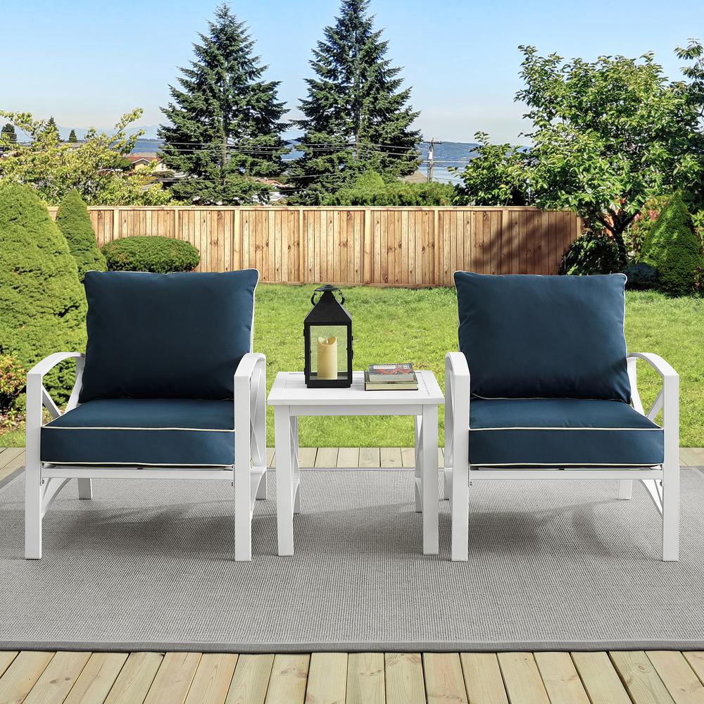 Kaplan 3Pc Outdoor Chat Set Navy/White - 2 Chairs, Side Table. Picture 3