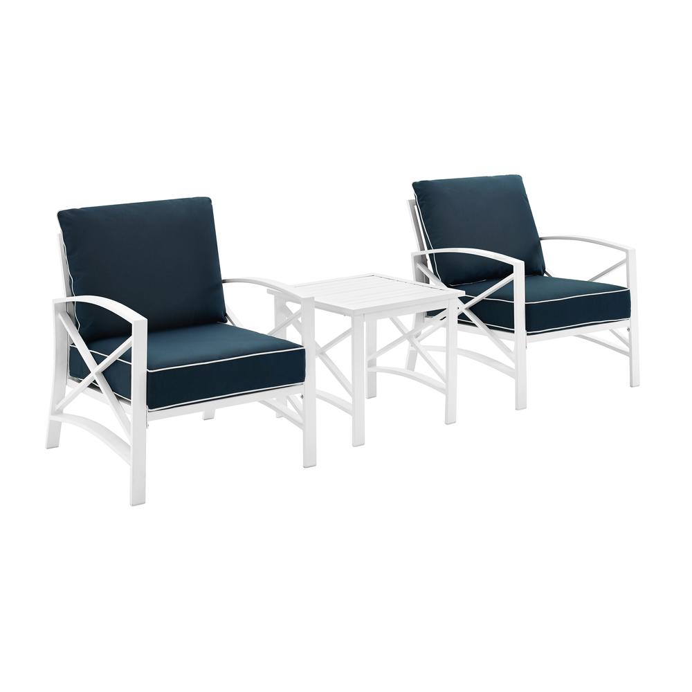 Kaplan 3Pc Outdoor Chat Set Navy/White - 2 Chairs, Side Table. Picture 4
