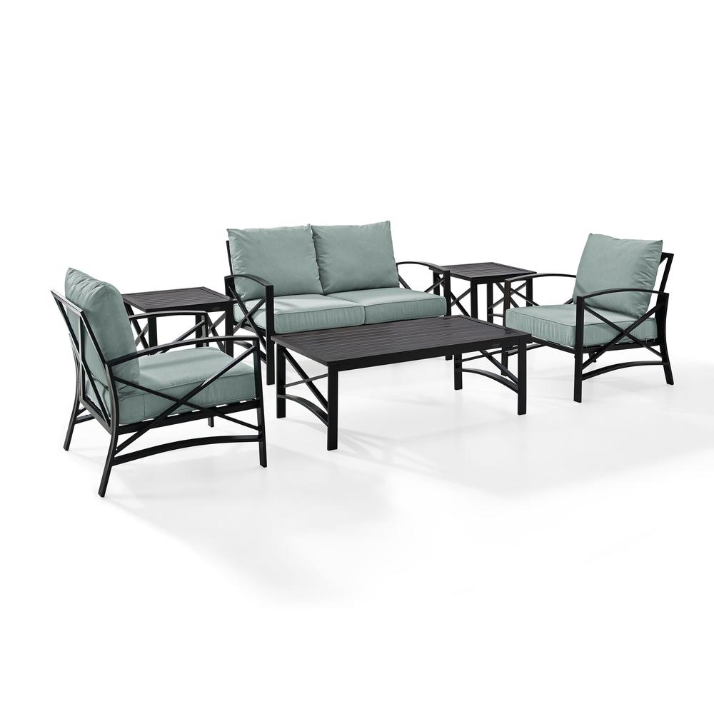 Kaplan 6Pc Outdoor Metal Conversation Set Mist/Oil Rubbed Bronze - Loveseat, Coffee Table, 2 Armchairs, & 2 Side Tables. Picture 1
