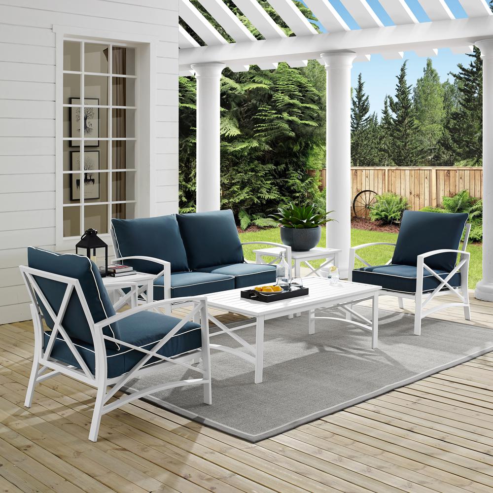 Kaplan 6Pc Outdoor Conversation Set Navy/White - Loveseat, 2 Chairs, 2 Side Tables, Coffee Table. Picture 2