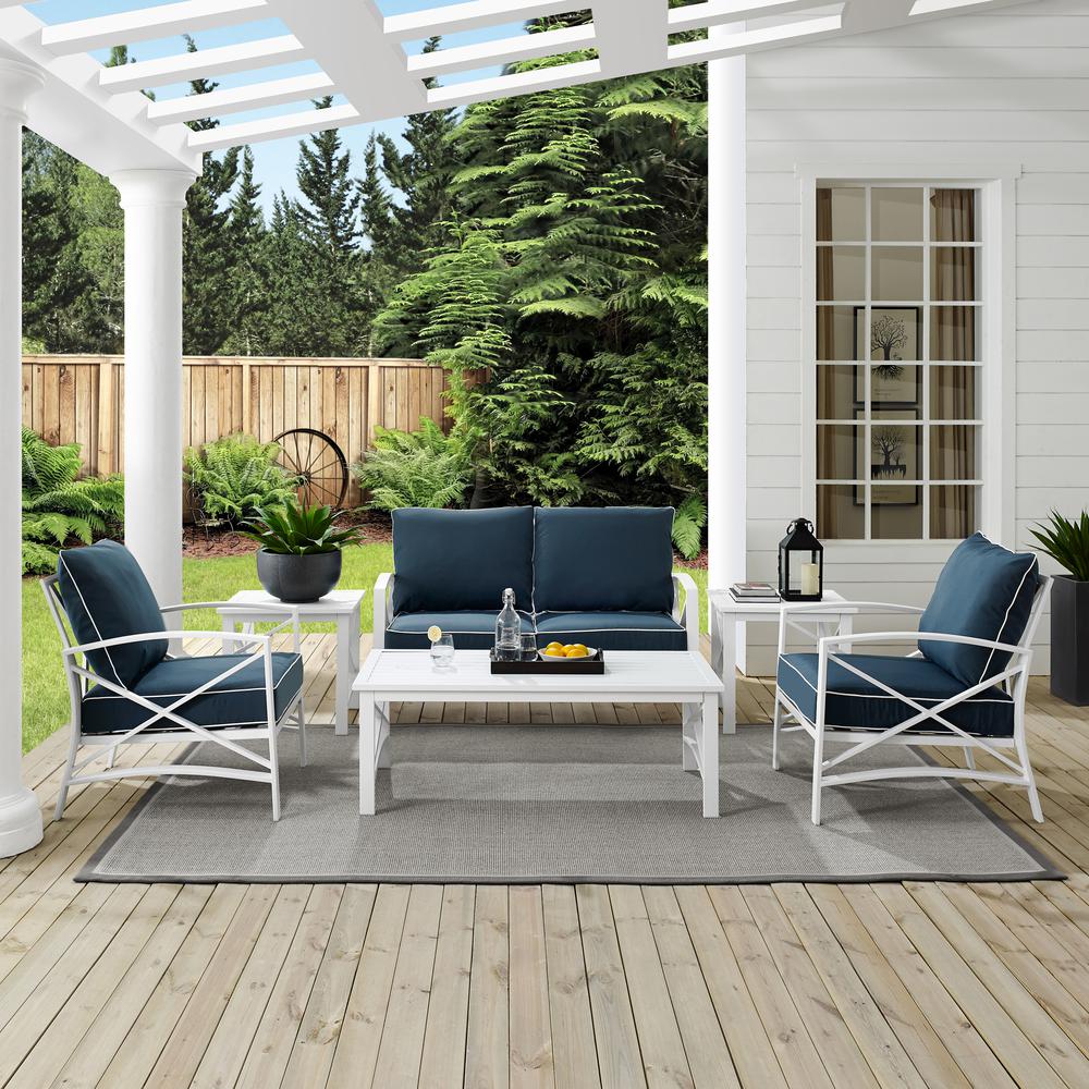 Kaplan 6Pc Outdoor Conversation Set Navy/White - Loveseat, 2 Chairs, 2 Side Tables, Coffee Table. Picture 3