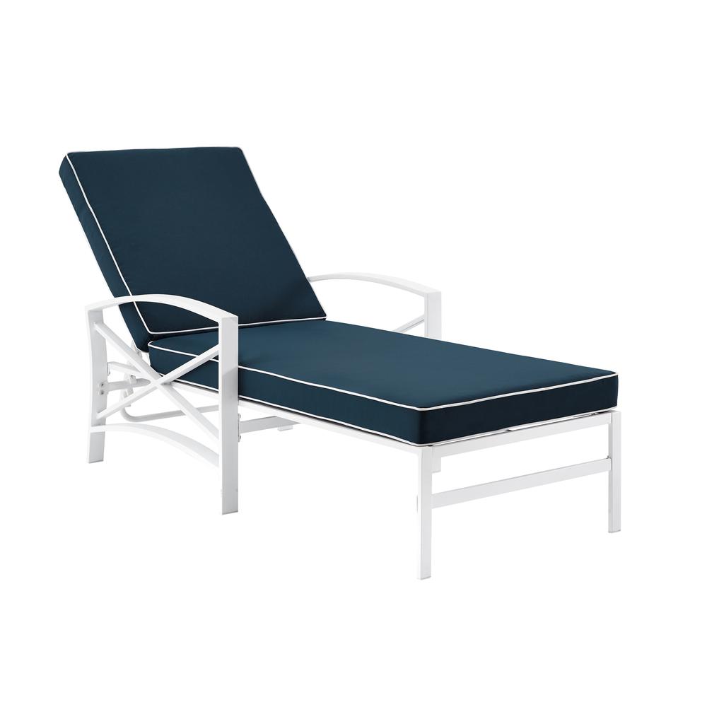 Kaplan Outdoor Metal Chaise Lounge Navy/White. Picture 5