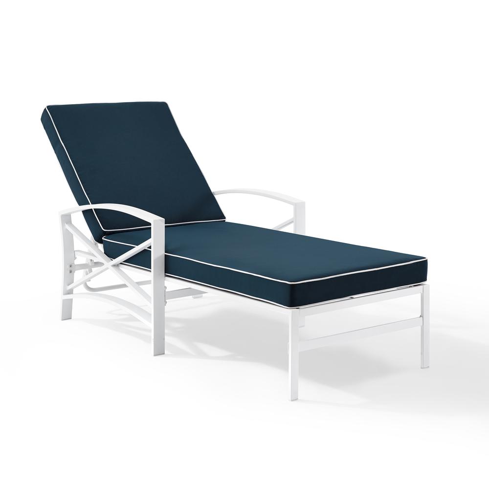 Kaplan Outdoor Metal Chaise Lounge Navy/White. Picture 1