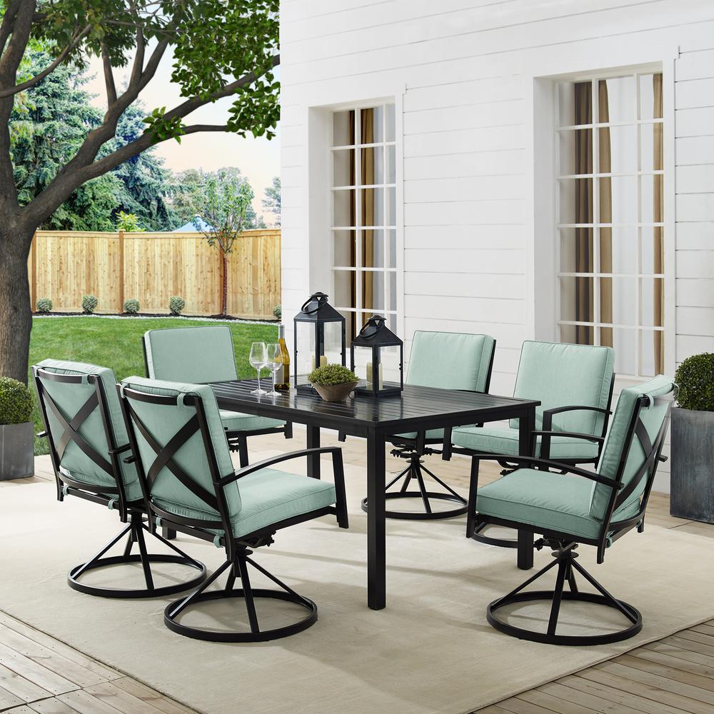 Kaplan 7Pc Outdoor Metal Dining Set Mist/Oil Rubbed Bronze - Table & 6 Swivel Chairs. Picture 1