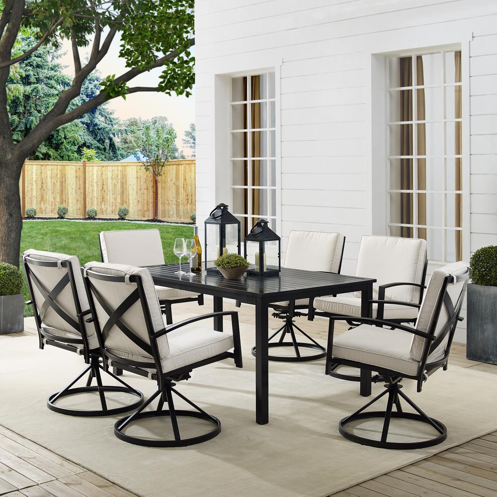 Kaplan 7Pc Outdoor Dining Set Oatmeal/Oil Rubbed Bronze - Table & 6 Swivel Chairs. Picture 1