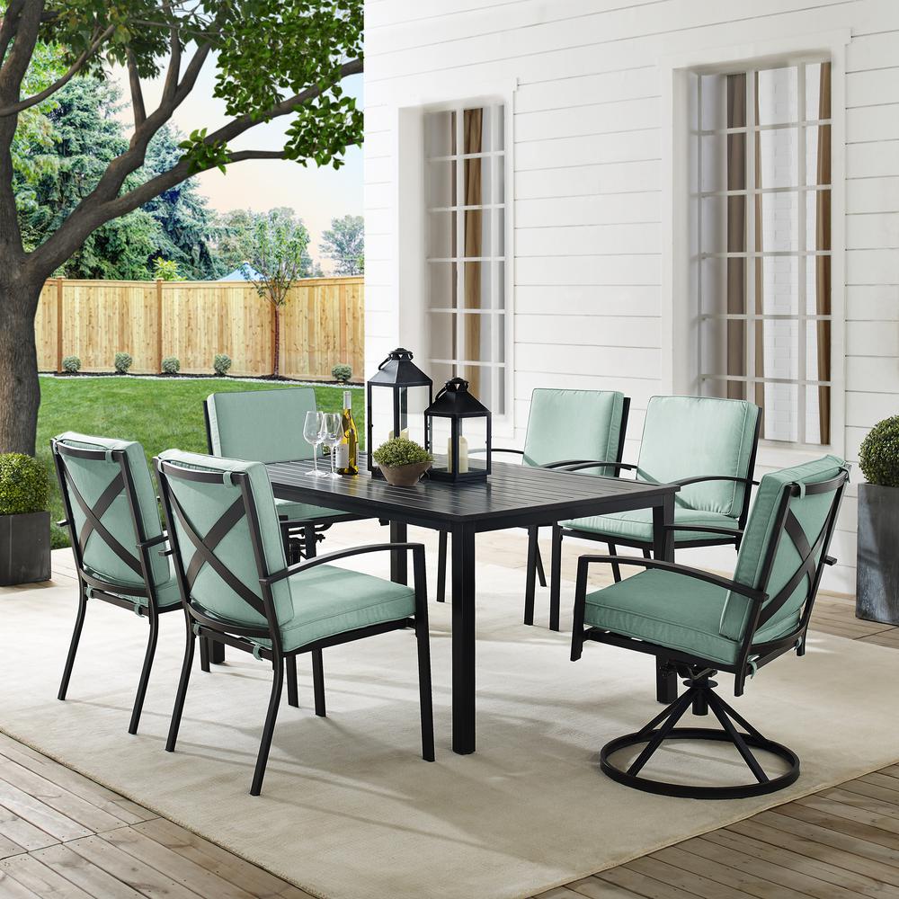 Kaplan 7Pc Outdoor Metal Dining Set Mist/Oil Rubbed Bronze - Table, 2 Swivel Chairs, & 4 Regular Chairs. Picture 1