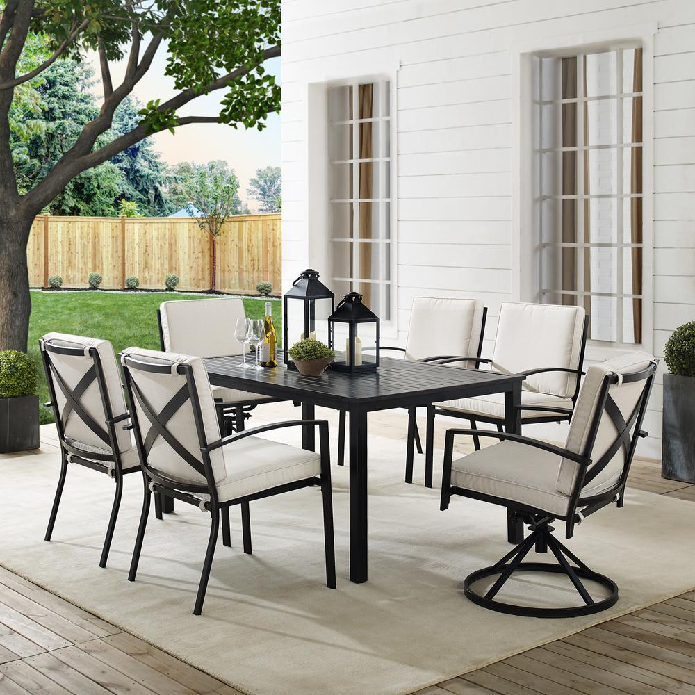 Kaplan 7Pc Outdoor Dining Set Oatmeal/Oil Rubbed Bronze - Table, 2 Swivel Chairs, & 4 Regular Chairs. Picture 1