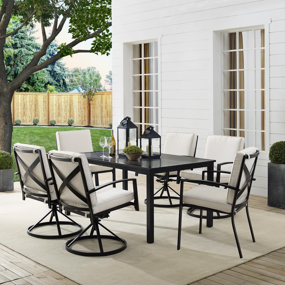 Kaplan 7Pc Outdoor Dining Set Oatmeal/Oil Rubbed Bronze - Table, 4 Swivel Chairs, & 2 Regular Chairs. Picture 1