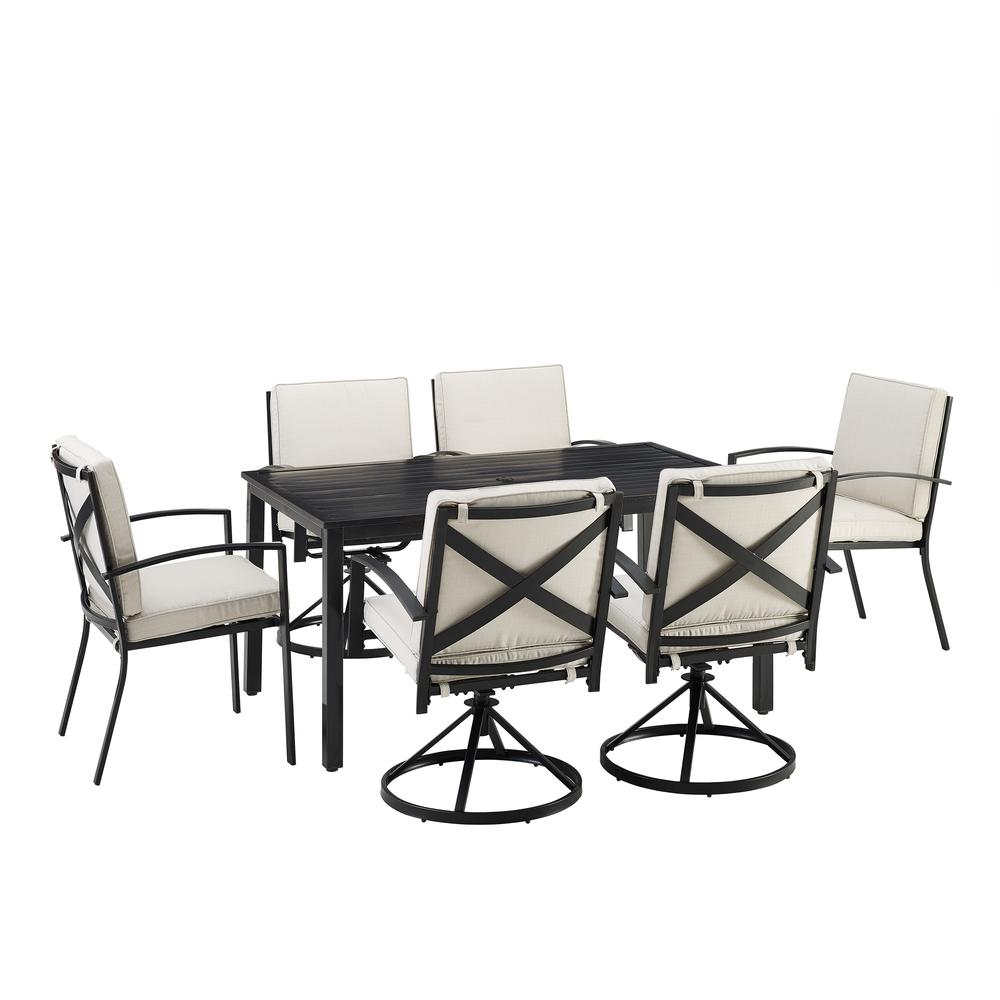 Kaplan 7Pc Outdoor Metal Dining Set Oatmeal/Oil Rubbed Bronze - Table, 4 Swivel Chairs, & 2 Regular Chairs. Picture 3