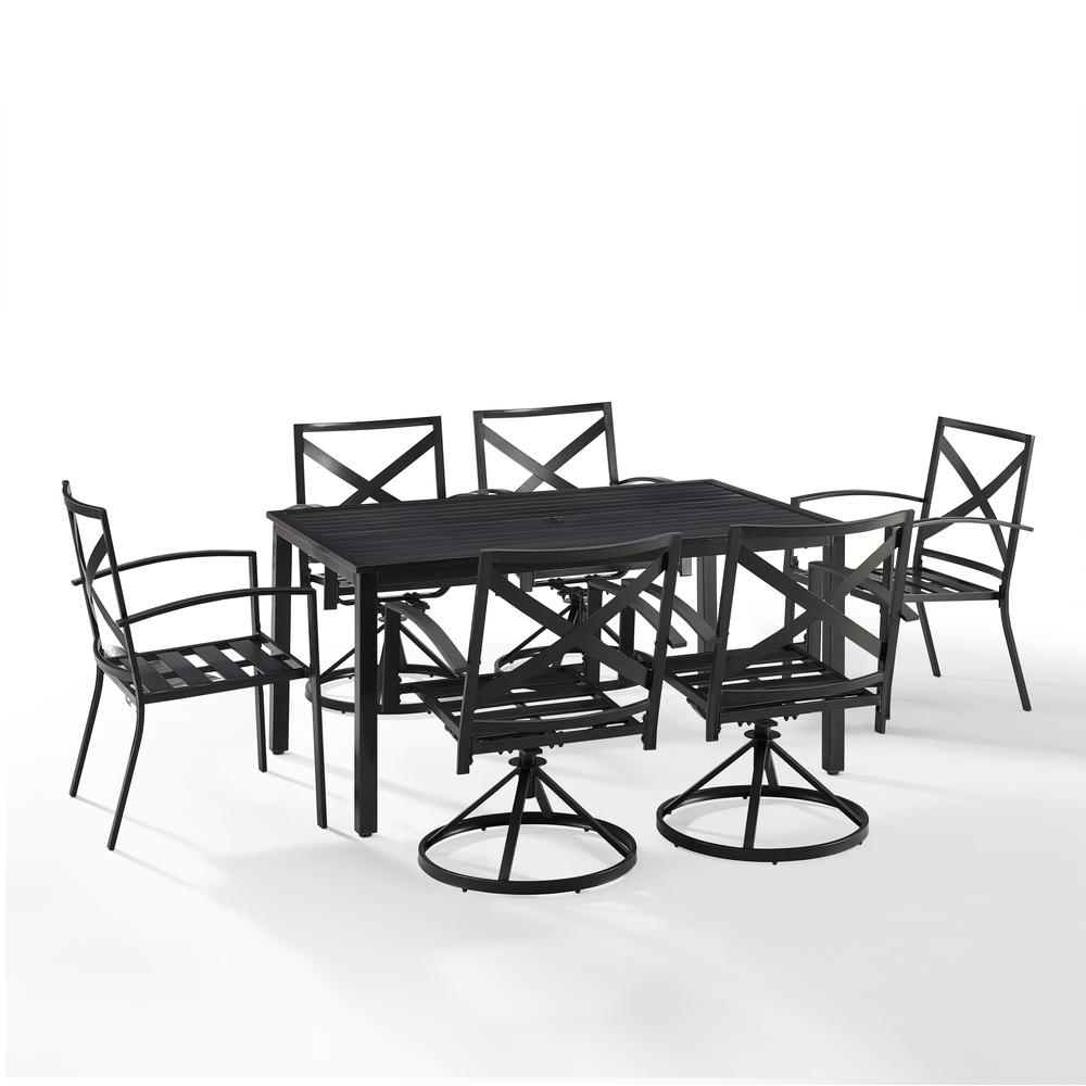 Kaplan 7Pc Outdoor Metal Dining Set Oatmeal/Oil Rubbed Bronze - Table, 4 Swivel Chairs, & 2 Regular Chairs. Picture 8