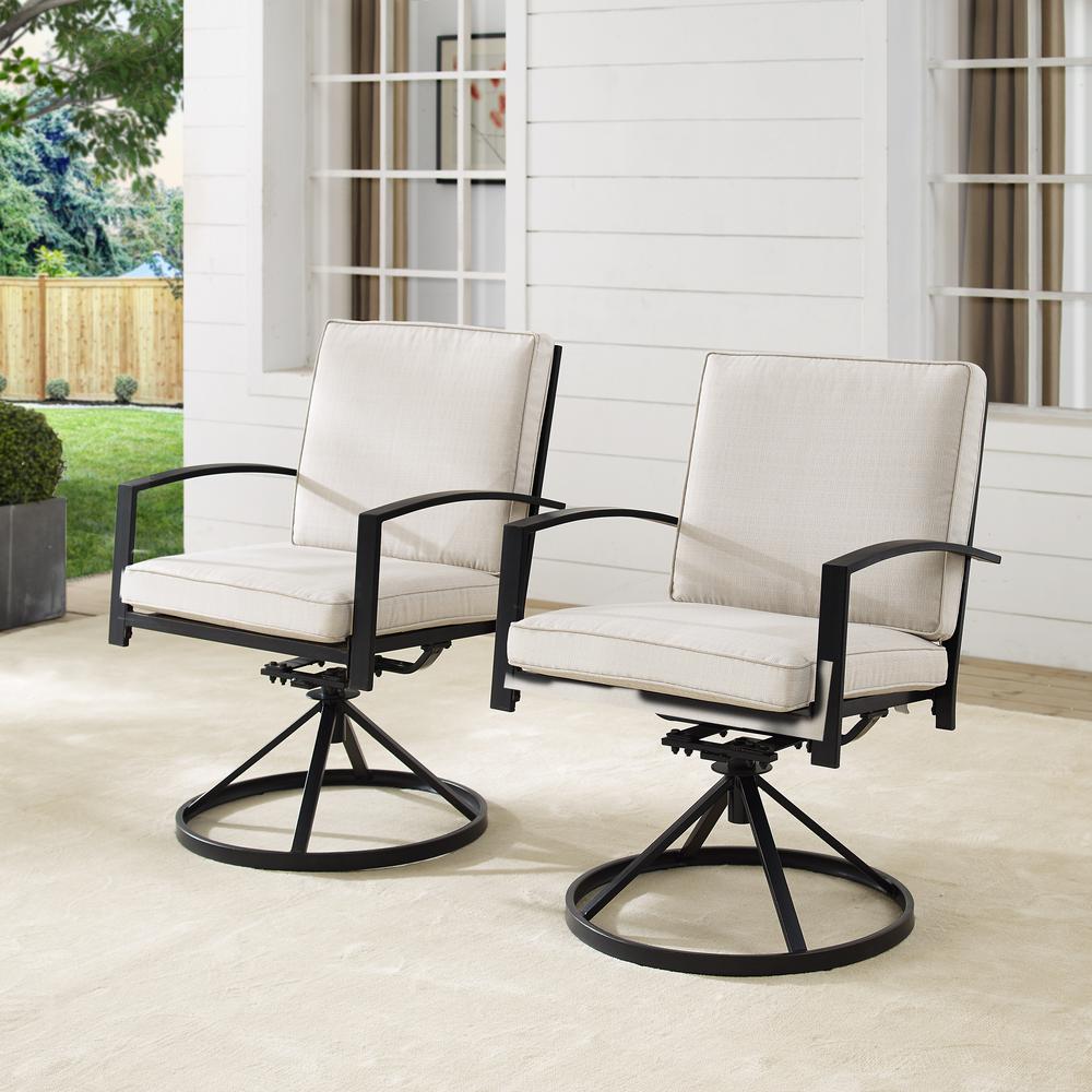 Kaplan 2Pc Outdoor Metal Dining Swivel Chair Set Oatmeal/Oil Rubbed Bronze - 2 Swivel Chairs. Picture 1