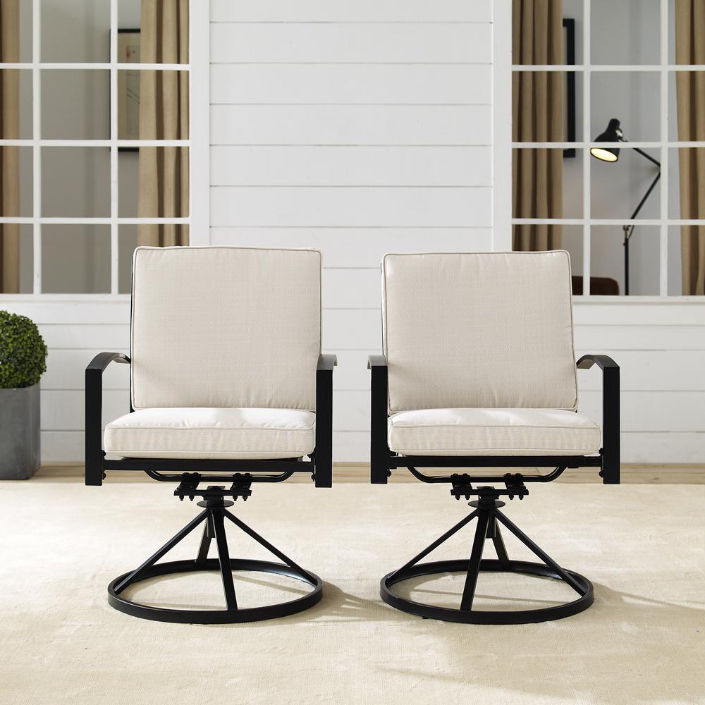 Kaplan 2Pc Outdoor Metal Dining Swivel Chair Set Oatmeal/Oil Rubbed Bronze - 2 Swivel Chairs. Picture 3