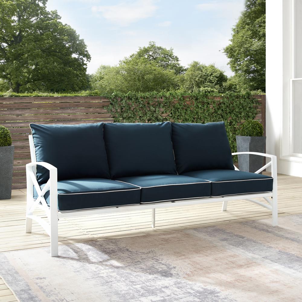 Kaplan Outdoor Metal Sofa Navy/White. Picture 12
