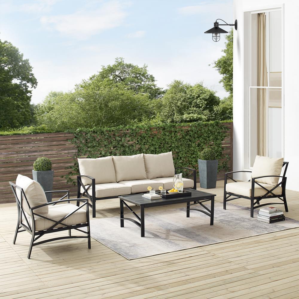 Kaplan 4Pc Outdoor Metal Sofa Set Oatmeal/Oil Rubbed Bronze - Sofa, Coffee Table, & 2 Arm Chairs. Picture 8