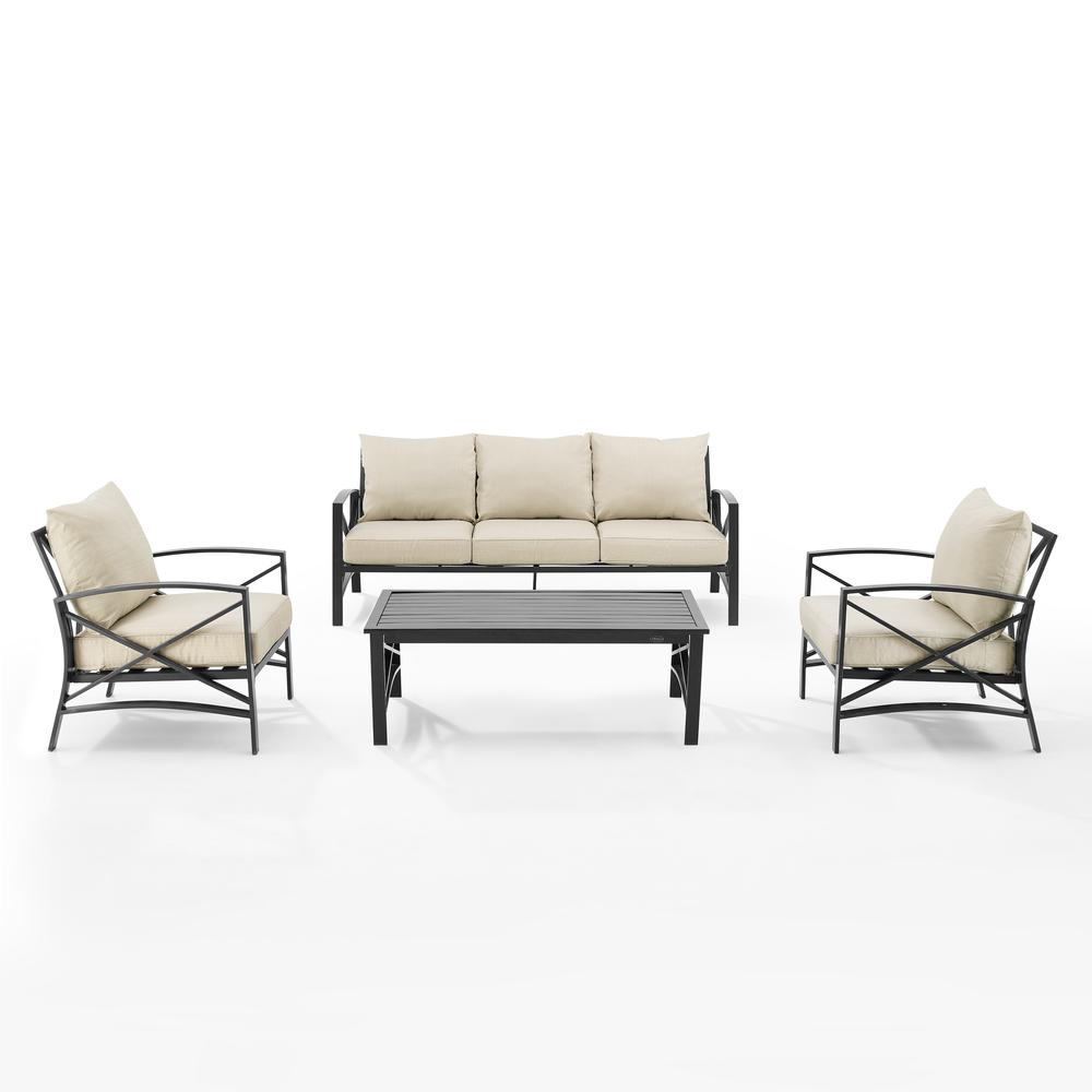 Kaplan 4Pc Outdoor Metal Sofa Set Oatmeal/Oil Rubbed Bronze - Sofa, Coffee Table, & 2 Arm Chairs. Picture 1