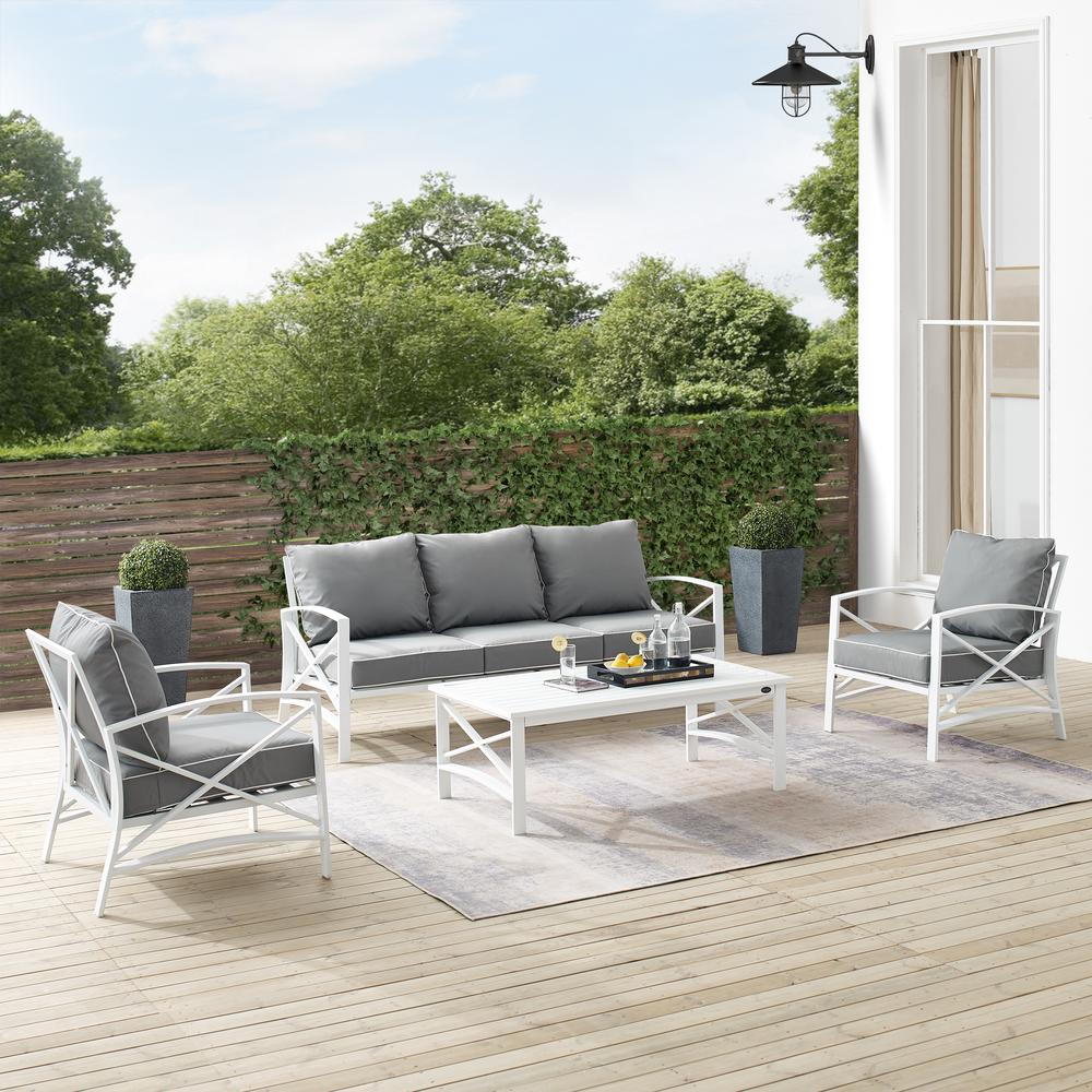 Kaplan 4Pc Outdoor Metal Sofa Set Gray/White - Sofa, Coffee Table, & 2 Arm Chairs. Picture 1