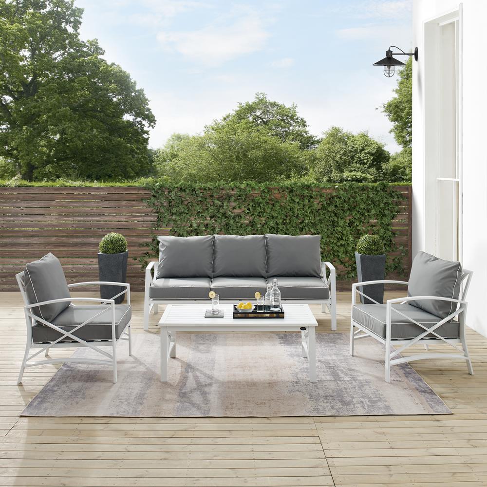 Kaplan 4Pc Outdoor Metal Sofa Set Gray/White - Sofa, Coffee Table, & 2 Arm Chairs. Picture 3