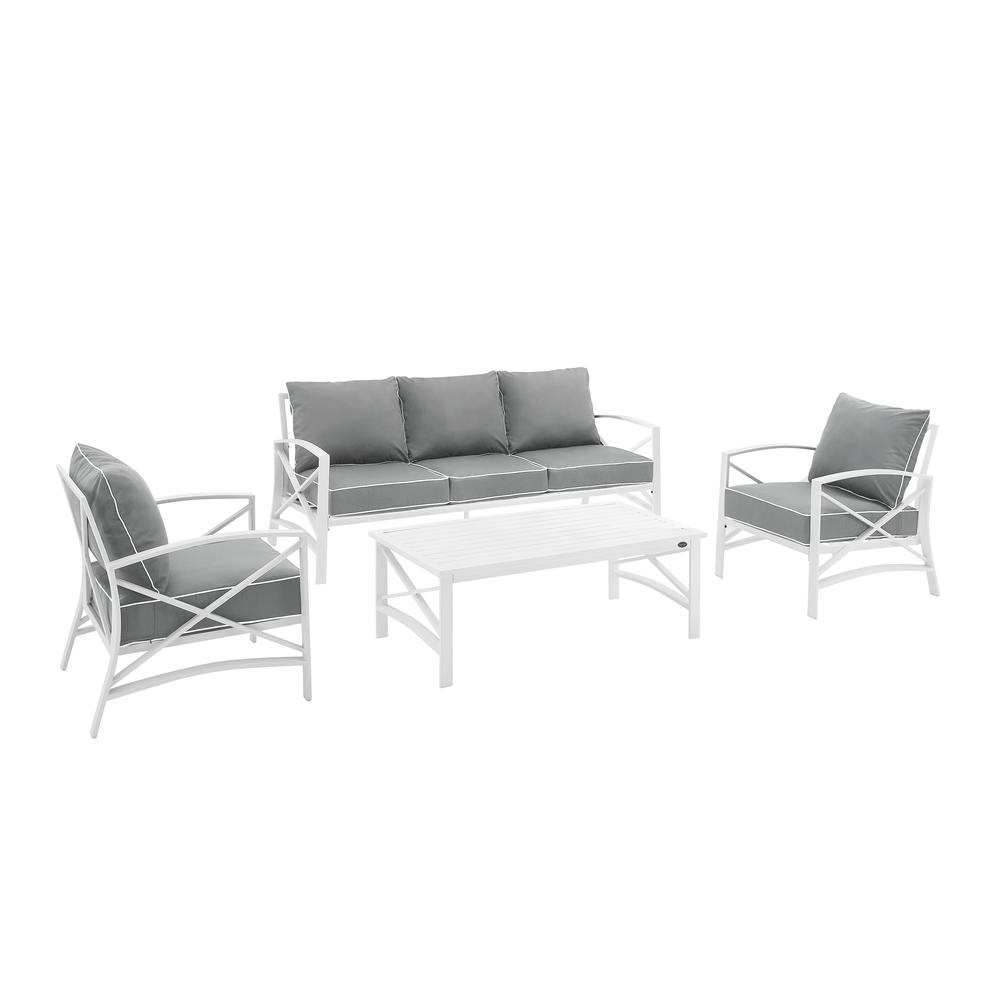 Kaplan 4Pc Outdoor Metal Sofa Set Gray/White - Sofa, Coffee Table, & 2 Arm Chairs. Picture 14