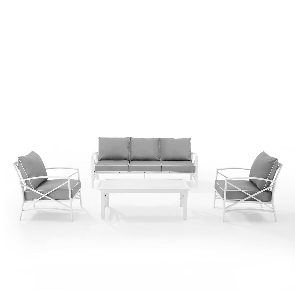 Kaplan 4Pc Outdoor Metal Sofa Set Gray/White - Sofa, Coffee Table, & 2 Arm Chairs. Picture 6