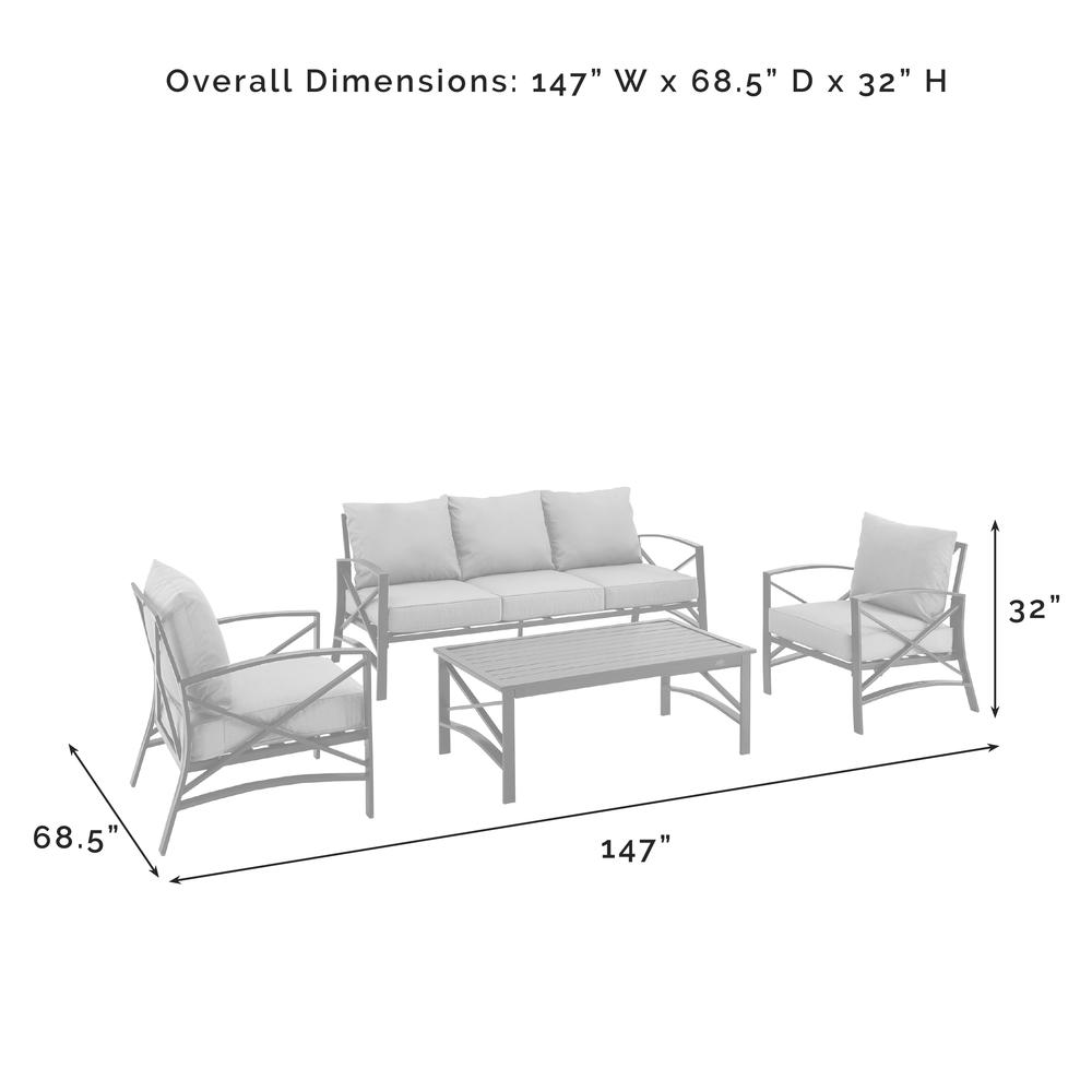 Kaplan 4Pc Outdoor Metal Sofa Set Gray/White - Sofa, Coffee Table, & 2 Arm Chairs. Picture 10