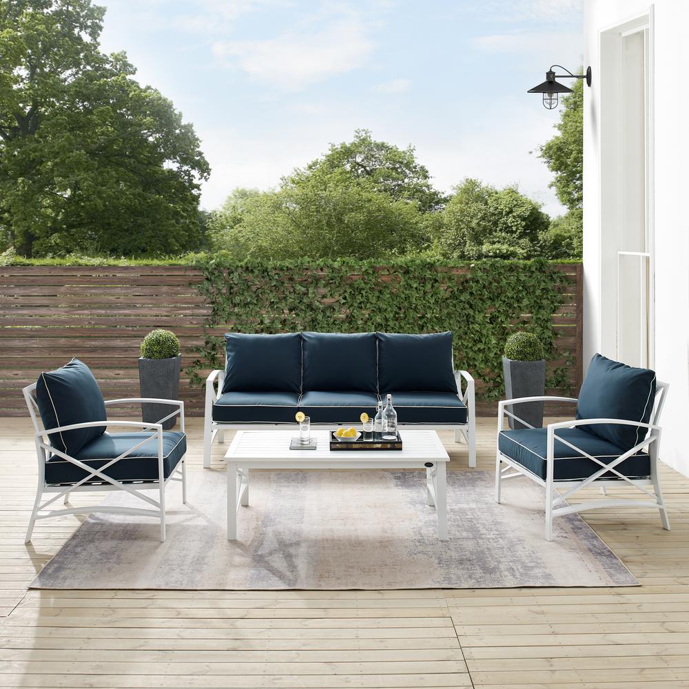 Kaplan 4Pc Outdoor Metal Sofa Set Navy/White - Sofa, Coffee Table, & 2 Arm Chairs. Picture 4