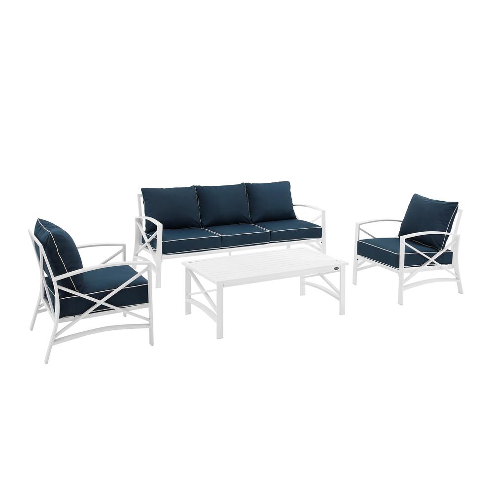 Kaplan 4Pc Outdoor Metal Sofa Set Navy/White - Sofa, Coffee Table, & 2 Arm Chairs. Picture 5
