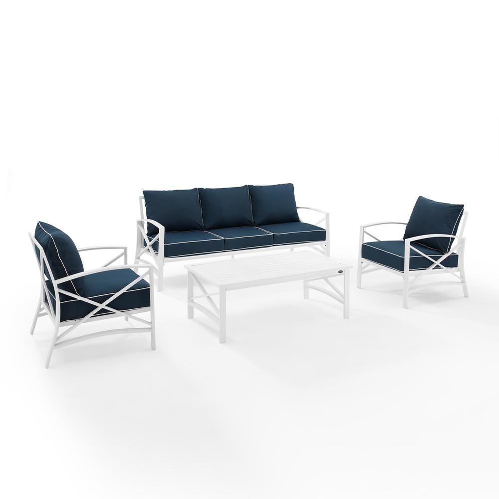 Kaplan 4Pc Outdoor Metal Sofa Set Navy/White - Sofa, Coffee Table, & 2 Arm Chairs. Picture 9