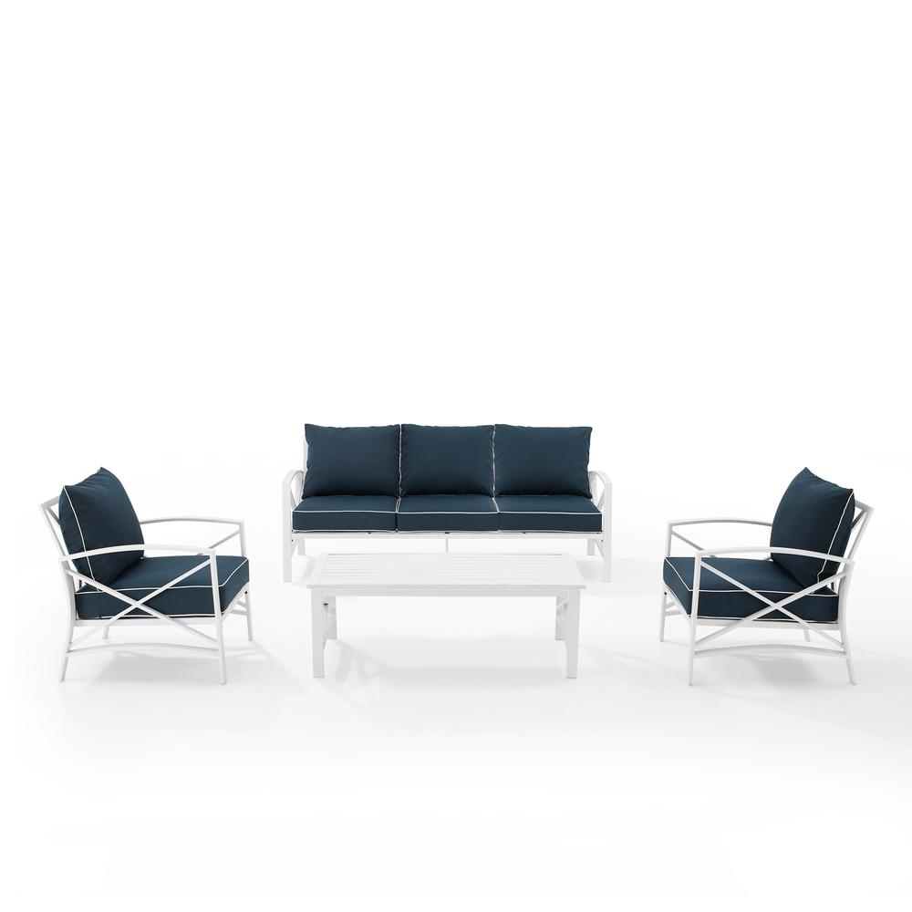 Kaplan 4Pc Outdoor Metal Sofa Set Navy/White - Sofa, Coffee Table, & 2 Arm Chairs. Picture 12