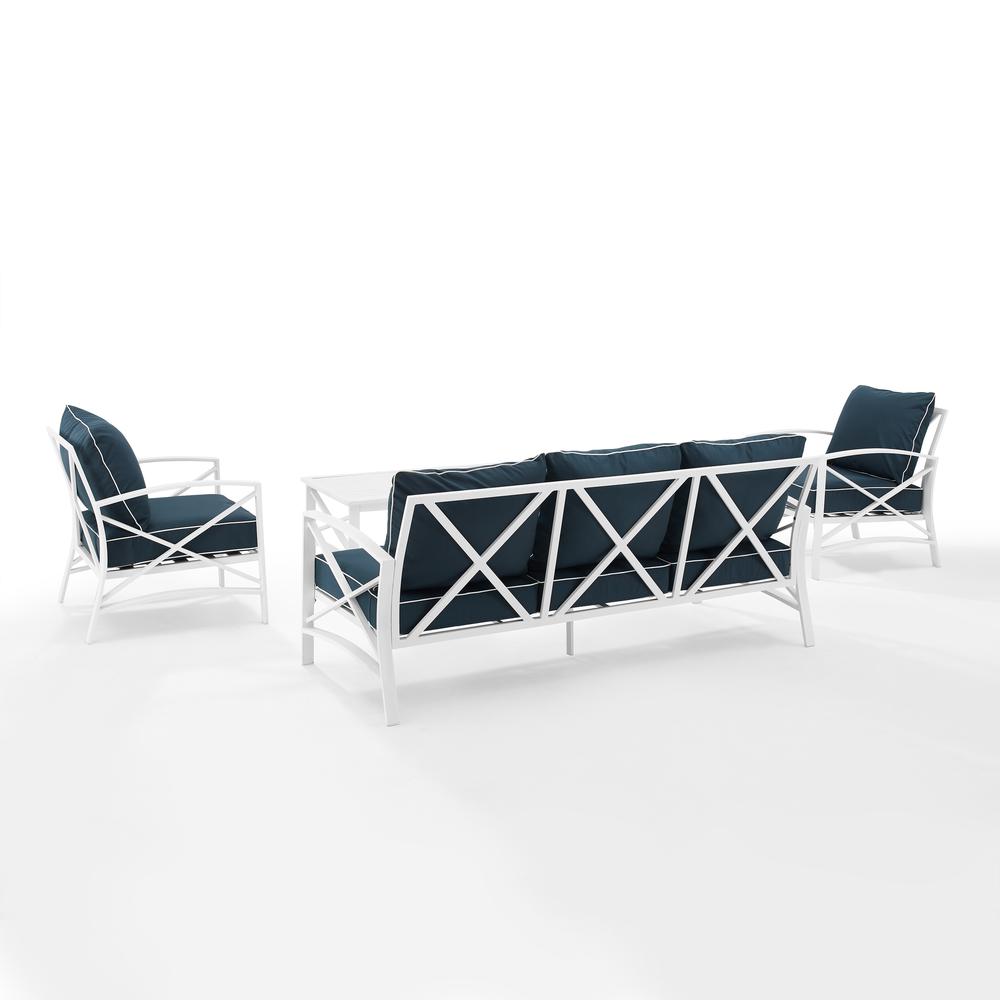 Kaplan 4Pc Outdoor Metal Sofa Set Navy/White - Sofa, Coffee Table, & 2 Arm Chairs. Picture 14