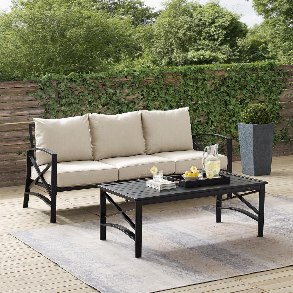 Kaplan 2Pc Outdoor Metal Sofa Set Oatmeal/Oil Rubbed Bronze - Sofa & Coffee Table. Picture 2