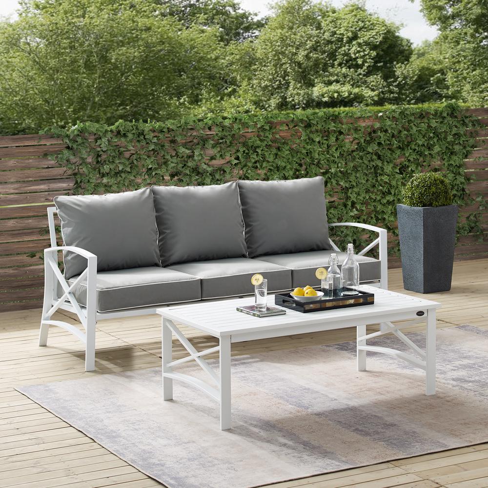 Kaplan 2Pc Outdoor Metal Sofa Set Gray/White - Sofa & Coffee Table. Picture 7