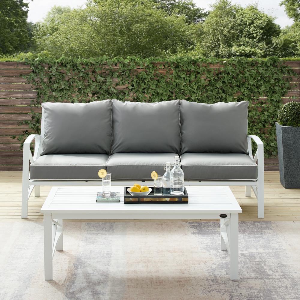 Kaplan 2Pc Outdoor Metal Sofa Set Gray/White - Sofa & Coffee Table. Picture 3