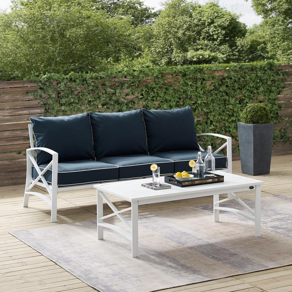 Kaplan 2Pc Outdoor Metal Sofa Set Navy/White - Sofa & Coffee Table. Picture 5