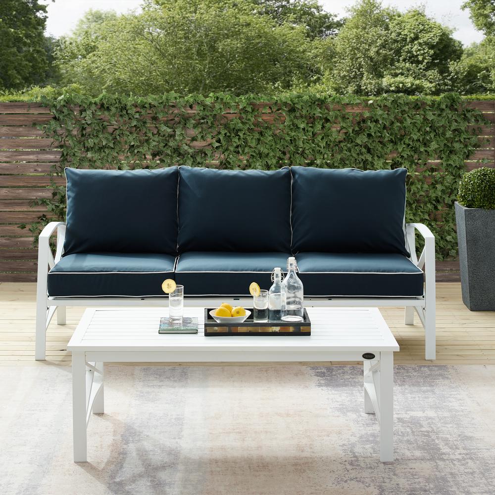 Kaplan 2Pc Outdoor Metal Sofa Set Navy/White - Sofa & Coffee Table. Picture 1