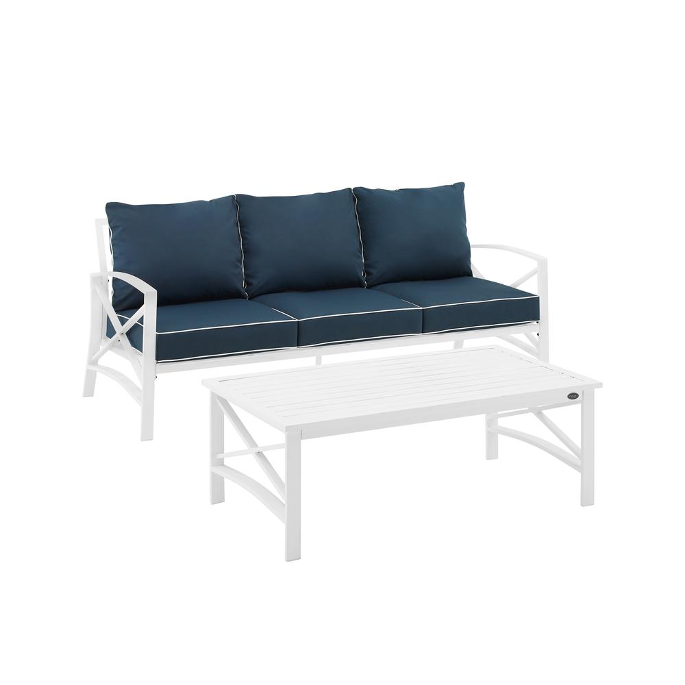 Kaplan 2Pc Outdoor Metal Sofa Set Navy/White - Sofa & Coffee Table. Picture 2