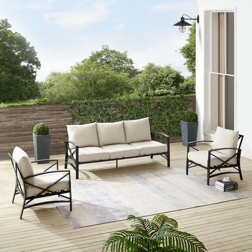 Kaplan 3Pc Outdoor Metal Sofa Set Oatmeal/Oil Rubbed Bronze - Sofa & 2 Arm Chairs. Picture 11