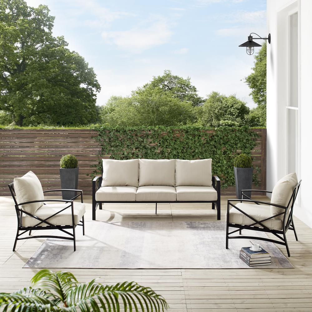 Kaplan 3Pc Outdoor Metal Sofa Set Oatmeal/Oil Rubbed Bronze - Sofa & 2 Arm Chairs. Picture 12