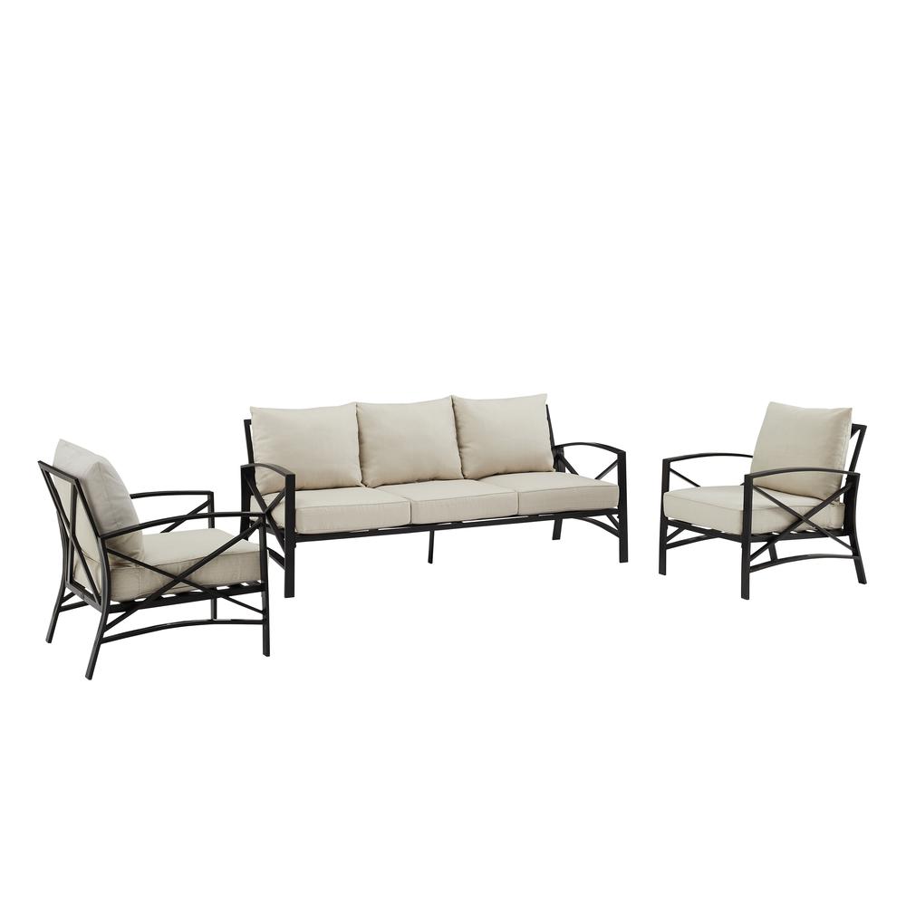 Kaplan 3Pc Outdoor Metal Sofa Set Oatmeal/Oil Rubbed Bronze - Sofa & 2 Arm Chairs. Picture 1