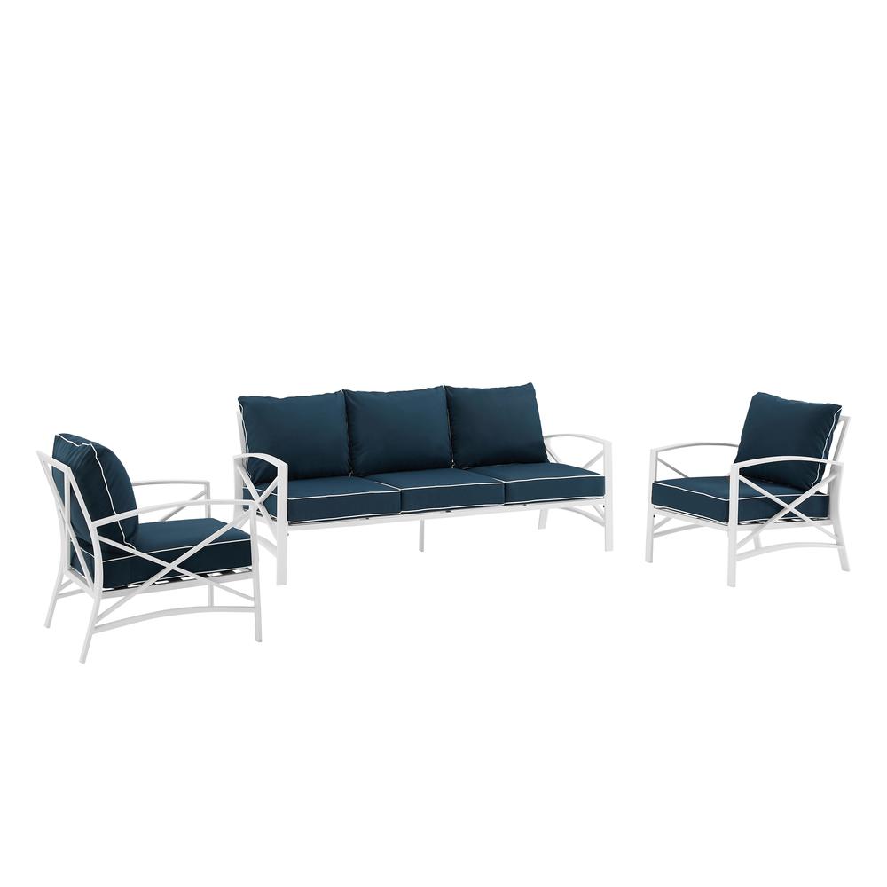 Kaplan 3Pc Outdoor Metal Sofa Set Navy/White - Sofa & 2 Arm Chairs. Picture 2