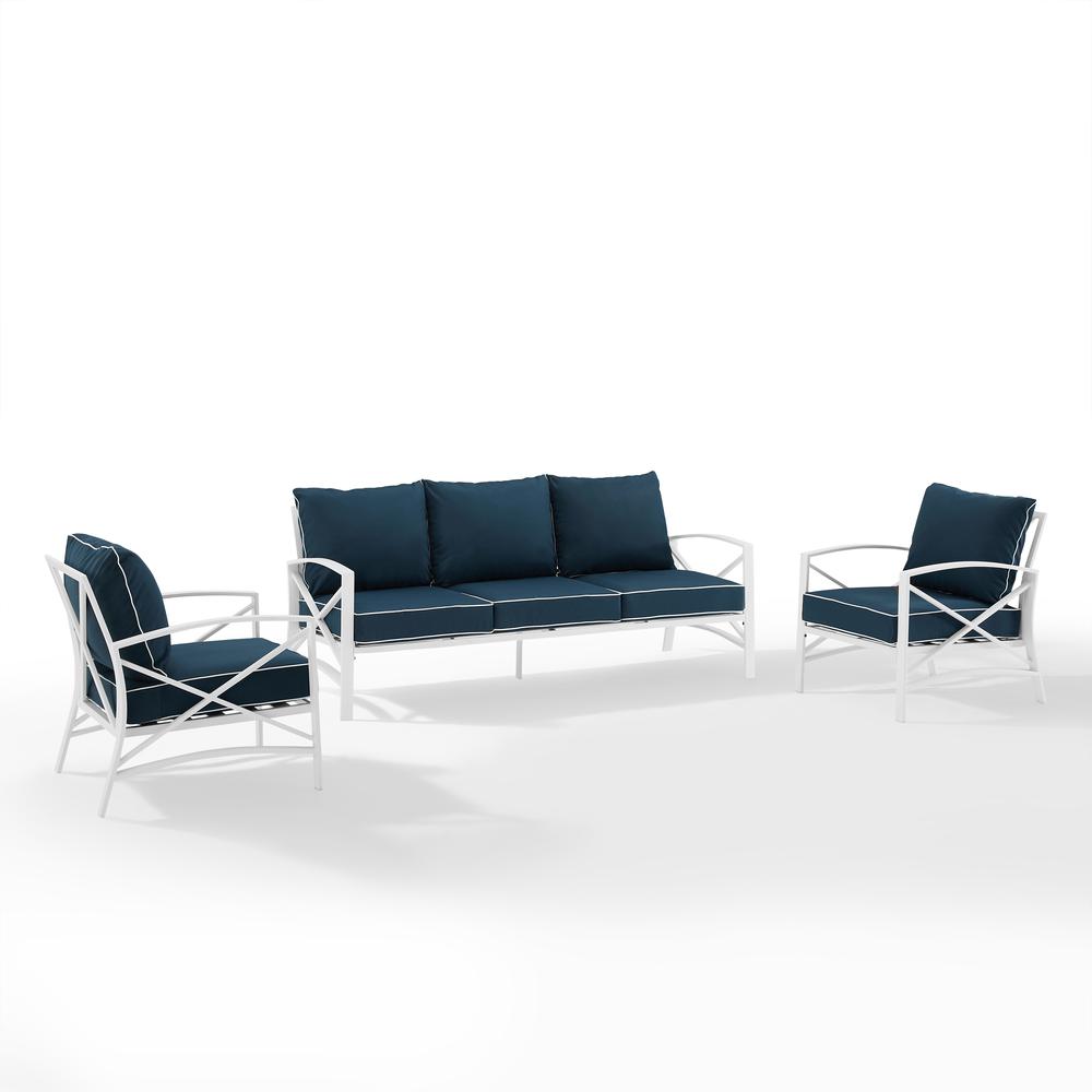 Kaplan 3Pc Outdoor Metal Sofa Set Navy/White - Sofa & 2 Arm Chairs. Picture 9