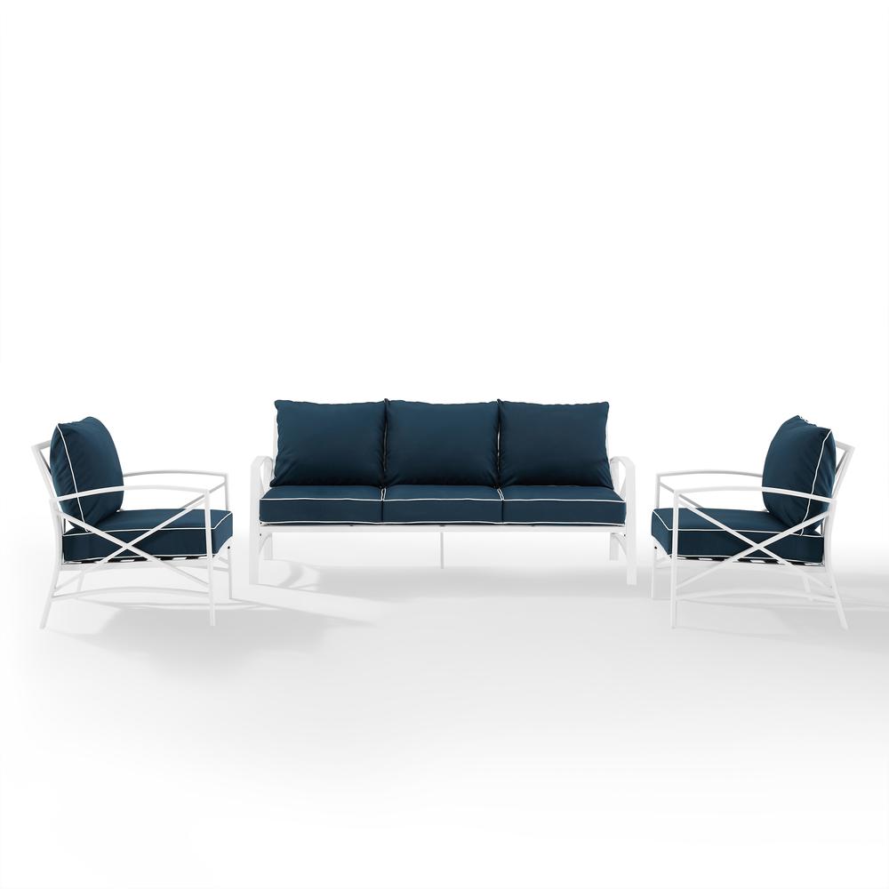 Kaplan 3Pc Outdoor Metal Sofa Set Navy/White - Sofa & 2 Arm Chairs. Picture 7