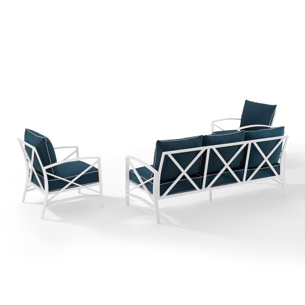 Kaplan 3Pc Outdoor Metal Sofa Set Navy/White - Sofa & 2 Arm Chairs. Picture 5