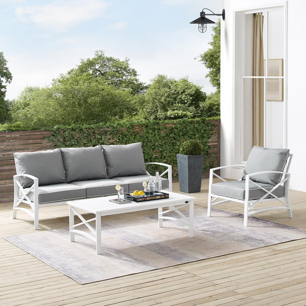 Kaplan 3Pc Outdoor Metal Sofa Set Gray/White - Sofa, Arm Chair & Coffee Table. Picture 2