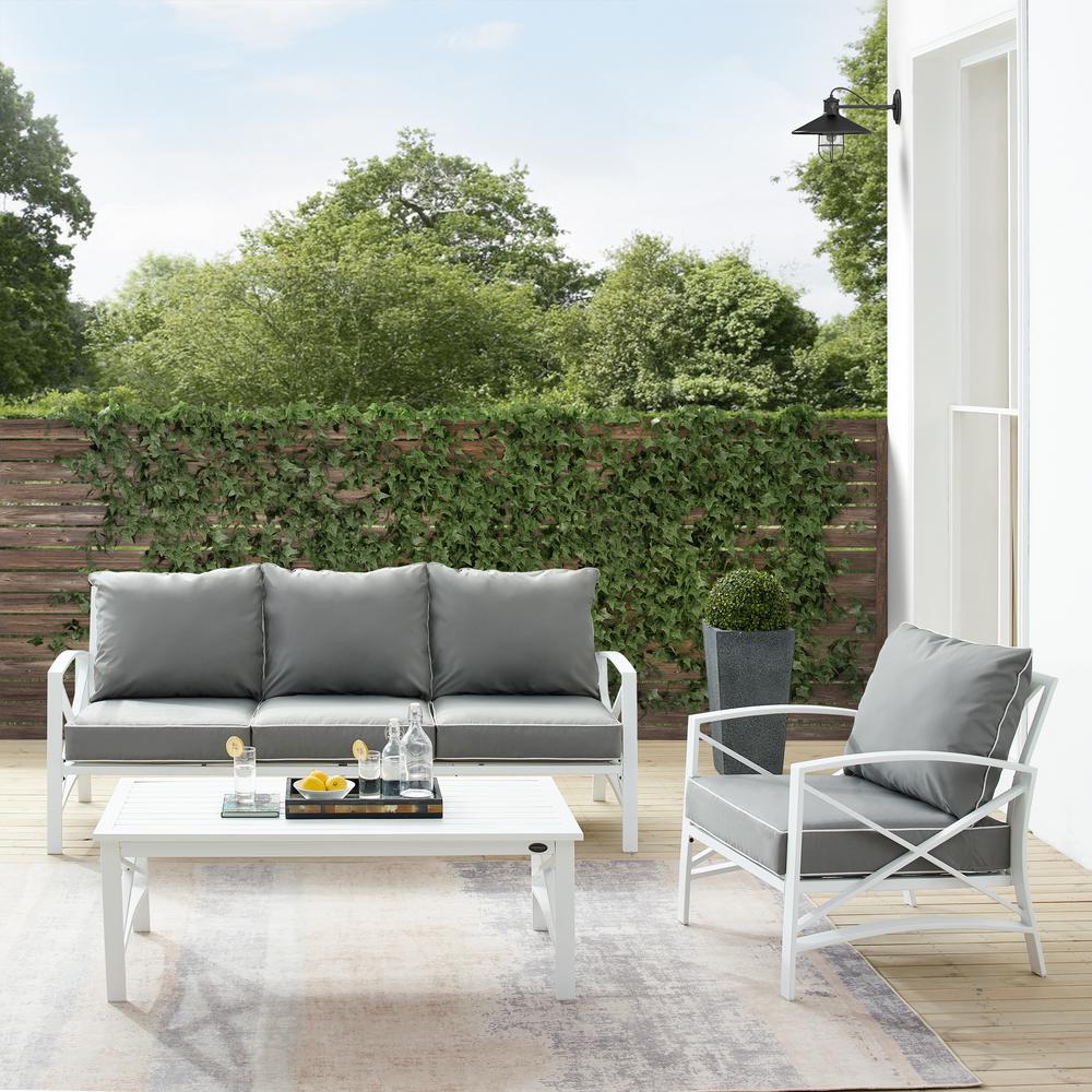 Kaplan 3Pc Outdoor Metal Sofa Set Gray/White - Sofa, Arm Chair & Coffee Table. Picture 14