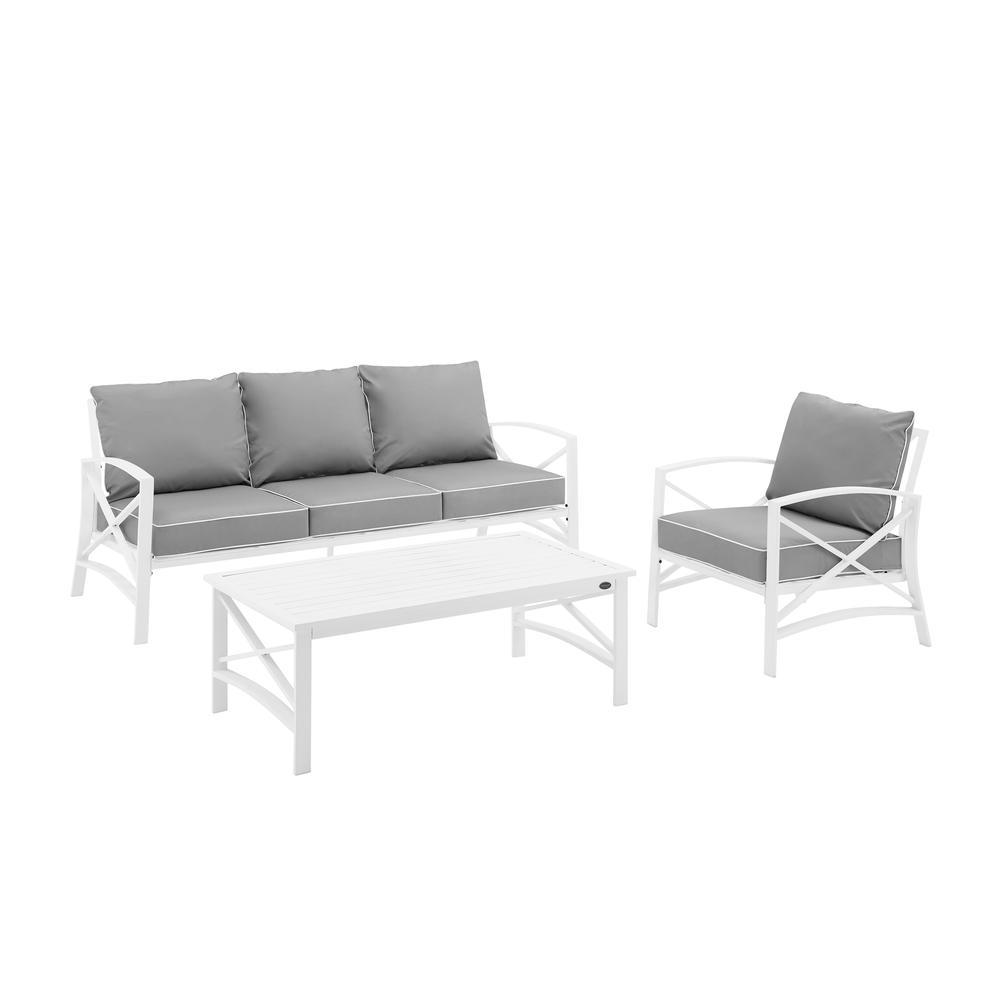 Kaplan 3Pc Outdoor Metal Sofa Set Gray/White - Sofa, Arm Chair & Coffee Table. Picture 12