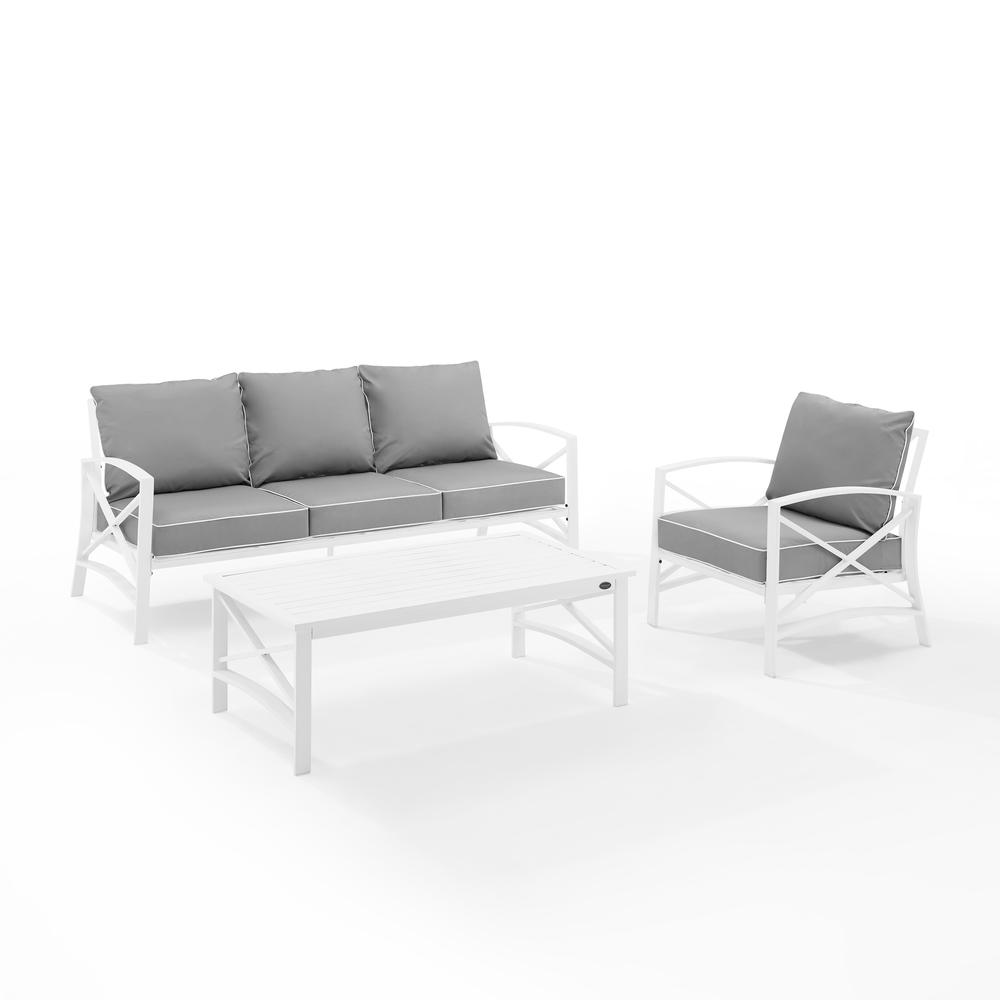 Kaplan 3Pc Outdoor Metal Sofa Set Gray/White - Sofa, Arm Chair & Coffee Table. Picture 11