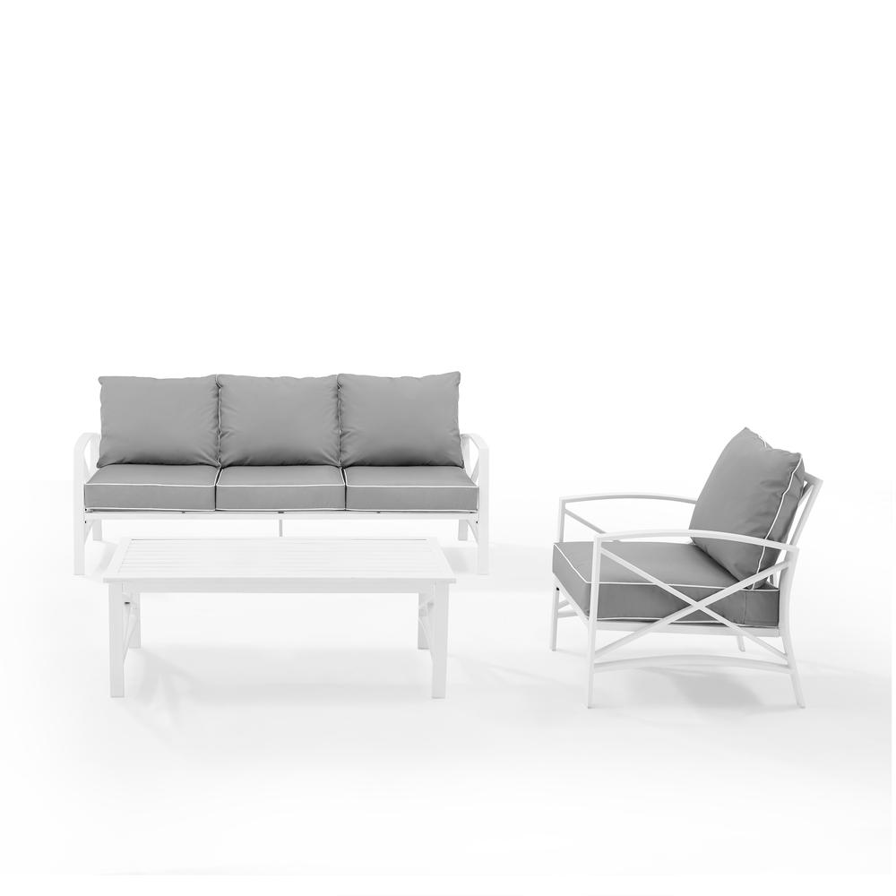 Kaplan 3Pc Outdoor Metal Sofa Set Gray/White - Sofa, Arm Chair & Coffee Table. Picture 1